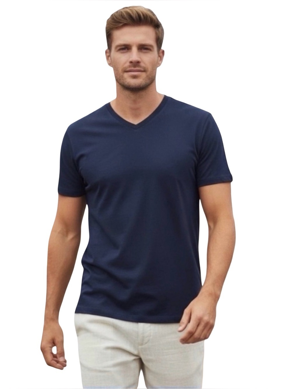 The Perfect Jean NYC Men's Navy Blue V-Neck T-Shirt. LARGE